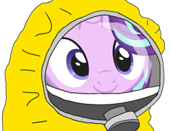 Size: 686x526 | Tagged: artist needed, source needed, safe, imported from derpibooru, starlight glimmer, pony, unicorn, female, hazmat suit, meme, smiling, solo