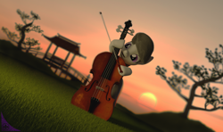 Size: 1610x950 | Tagged: safe, artist:kiodima, imported from derpibooru, octavia melody, earth pony, pony, 3d, cello, cinema 4d, female, musical instrument, realistic, solo, sunset