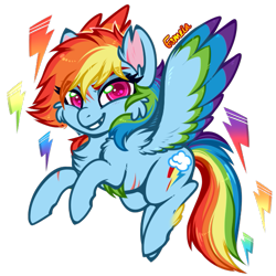 Size: 549x550 | Tagged: safe, artist:esmeia, imported from derpibooru, rainbow dash, pegasus, pony, cheek fluff, chest fluff, colored wings, cute, dashabetes, ear fluff, eyebrows, eyebrows visible through hair, female, lightning, looking at you, mare, multicolored wings, scar, simple background, smiling, solo, transparent background, wings