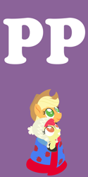 Size: 2000x4000 | Tagged: safe, anonymous artist, imported from derpibooru, part of a set, apple bloom, applejack, pony, series:fm holidays, blanket, boots, clothes, cowboy hat, duo, female, happy new year, hat, holiday, jacket, lineless, looking at something, looking up, new year, no pupils, part of a series, purple background, shoes, siblings, simple background, sisters