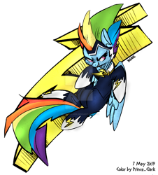 Size: 600x663 | Tagged: safe, artist:princeclark, artist:xieril, color edit, edit, imported from derpibooru, rainbow dash, zapp, pegasus, pony, power ponies (episode), abstract background, colored, female, grin, mare, power ponies, simple background, smiling, solo, transparent background, wings