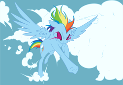 Size: 2949x2033 | Tagged: safe, artist:grinning-alex, imported from derpibooru, rainbow dash, pegasus, pony, badass, cloud, epic, female, flying, mare, sky, spread wings, wings