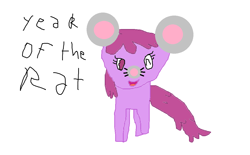 Size: 1074x667 | Tagged: safe, artist:1126jewel5, imported from derpibooru, berry punch, berryshine, earth pony, mouse, pony, 1000 hours in ms paint, female, no pupils, one eye closed, open mouth, purple eyes, quality, simple background, solo, text, white background, wink, winking at you, year of the rat