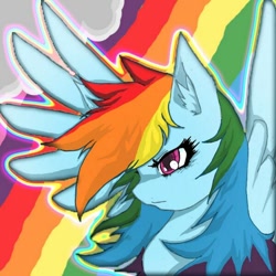 Size: 600x600 | Tagged: safe, artist:myuse, edit, imported from derpibooru, rainbow dash, pegasus, pony, awesome, female, mare, solo, spread wings, wings