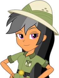 Size: 6415x8458 | Tagged: safe, artist:pink1ejack, edit, editor:slayerbvc, imported from derpibooru, vector edit, chestnut magnifico, daring do, equestria girls, absurd resolution, clothes, female, hat, looking at you, no makeup edit, pith helmet, simple background, solo, transparent background, vector