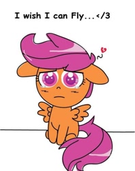 Size: 1080x1367 | Tagged: safe, imported from derpibooru, scootaloo, pegasus, pony, female, filly, grammar error, sad, scootaloo can't fly, scootasad, solo