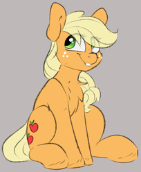 Size: 1319x1616 | Tagged: source needed, safe, artist:spoopygander, derpibooru exclusive, imported from derpibooru, applejack, earth pony, pony, chest fluff, cute, eye clipping through hair, female, gray background, jackabetes, simple background, sitting, solo