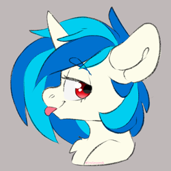 Size: 2000x2000 | Tagged: safe, artist:spoopygander, imported from derpibooru, dj pon-3, vinyl scratch, pony, unicorn, bust, female, lidded eyes, profile, red eyes, simple background, solo, tongue out, wrong eye color