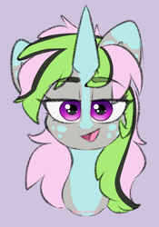 Size: 1396x2000 | Tagged: safe, artist:spoopygander, imported from derpibooru, oc, oc only, oc:scelli, pony, unicorn, bust, lidded eyes, simple background, solo
