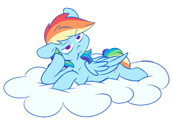 Size: 4500x3278 | Tagged: safe, artist:chub-wub, imported from derpibooru, rainbow dash, pegasus, pony, backwards cutie mark, bored, cloud, cute, dashabetes, female, folded wings, high res, lidded eyes, mare, on a cloud, prone, simple background, solo, supporting head, toothpick, transparent background, turned head, wings