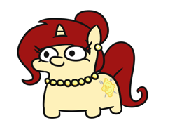 Size: 632x474 | Tagged: safe, artist:jargon scott, imported from derpibooru, oc, oc only, oc:golden brooch, pony, unicorn, commission, ear piercing, female, hair bun, jewelry, mare, necklace, pearl necklace, piercing, simple background, solo, squatpony, white background