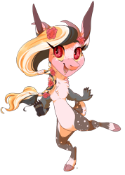 Size: 787x1108 | Tagged: safe, artist:qatsby, imported from derpibooru, oc, oc only, hybrid, braid, chest fluff, claws, cloven hooves, female, flower, flower in hair, freckles, interspecies offspring, long eyelashes, magical gay spawn, offspring, parent:big macintosh, parent:discord, parents:discomac, paw pads, paws, sharp teeth, simple background, solo, teeth, transparent background, underpaw