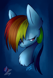 Size: 1853x2696 | Tagged: safe, artist:mysteryart716, imported from derpibooru, rainbow dash, pegasus, pony, bust, female, mare, simple background, solo