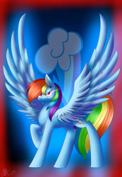 Size: 1800x2600 | Tagged: safe, artist:mysteryart716, imported from derpibooru, rainbow dash, pegasus, pony, badass, cool, cutie mark, female, mare, raised hoof, solo, spread wings, wings