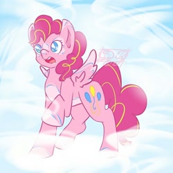 Size: 800x800 | Tagged: artist needed, source needed, safe, imported from derpibooru, pinkie pie, pegasus, pony, cloud, female, g5, g5 concept leak style, g5 concept leaks, mare, on a cloud, pegasus pinkie pie, pinkie pie (g5 concept leak), pinkie pie (g5), race swap, redesign, sky, solo