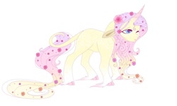 Size: 800x480 | Tagged: artist needed, source needed, safe, imported from derpibooru, fluttershy, classical unicorn, pony, unicorn, leak, spoiler:g5, cloven hooves, female, flower, flower in hair, fluttershy (g5 concept leak), fluttershy (g5), g5, g5 concept leak style, g5 concept leaks, gradient mane, gradient tail, leonine tail, mare, one eye closed, redesign, simple background, solo, unicorn fluttershy, unshorn fetlocks, white background