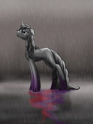 Size: 900x1200 | Tagged: safe, artist:28gooddays, imported from derpibooru, pony, unicorn, colors, draining, noir, paint, rain, scar, solo