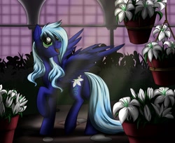 Size: 1160x948 | Tagged: safe, artist:28gooddays, imported from derpibooru, oc, oc only, pegasus, pony, flower, garden, solo