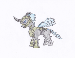 Size: 780x609 | Tagged: safe, artist:terrortheslayer, imported from derpibooru, oc, oc only, oc:mantis, changeling, armor, changeling armor, changeling oc, helmet, male, simple background, solo, traditional art, white background