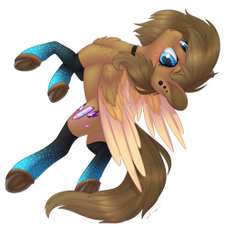 Size: 1513x1529 | Tagged: safe, artist:doekitty, imported from derpibooru, oc, oc only, oc:blueberry parfait, oc:danipie, pegasus, pony, blushing, chest fluff, clothes, colored wings, female, freckles, mare, multicolored wings, simple background, socks, solo, transparent background, underhoof, wings