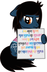 Size: 627x958 | Tagged: safe, artist:lightningbolt, derpibooru exclusive, imported from derpibooru, earth pony, pony, .svg available, angry, bring me the horizon, ears back, equestria girls ponified, floppy ears, hoof hold, implied gay, implied shipping, lip piercing, long sleeves, looking at you, oliver sykes, paint, paint stains, piercing, ponified, pony shaming, show accurate, sign, simple background, sitting, solo, svg, tattoo, transparent background, vector