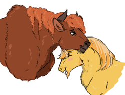 Size: 700x534 | Tagged: safe, artist:smexyhajisan, imported from derpibooru, braeburn, little strongheart, buffalo, earth pony, pony, braeheart, cropped, female, male, older little strongheart, shipping, straight