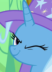 Size: 536x744 | Tagged: safe, imported from derpibooru, screencap, trixie, pony, no second prances, cropped, female, one eye closed, solo, wink