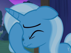 Size: 862x648 | Tagged: safe, imported from derpibooru, screencap, trixie, pony, no second prances, cropped, eyes closed, female, solo, wavy mouth