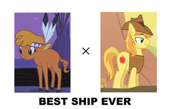 Size: 1683x1048 | Tagged: safe, edit, edited screencap, imported from derpibooru, screencap, braeburn, little strongheart, buffalo, earth pony, pony, over a barrel, best ship, braeheart, clothes, female, male, night, shipping, stallion, straight, tipi