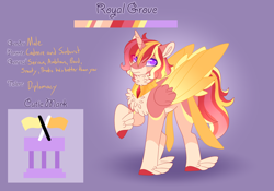 Size: 3500x2454 | Tagged: safe, artist:clay-bae, artist:nobleclay, imported from derpibooru, oc, oc only, oc:royal grove, alicorn, pony, male, offspring, parent:princess cadance, parent:sunburst, reference sheet, solo, stallion