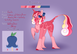 Size: 3500x2454 | Tagged: safe, artist:clay-bae, artist:nobleclay, imported from derpibooru, oc, oc only, oc:valentine, pony, unicorn, bow, female, hair bow, mare, offspring, parent:princess cadance, parent:shining armor, parents:shiningcadance, reference sheet, solo