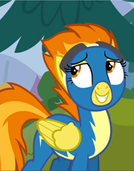 Size: 738x939 | Tagged: safe, imported from derpibooru, screencap, spitfire, pony, newbie dash, cropped, cute, cutefire, female, lidded eyes, looking up, smiling, solo