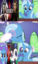 Size: 640x1080 | Tagged: safe, artist:mega-poneo, deleted from derpibooru, edit, edited screencap, imported from derpibooru, screencap, trixie, all bottled up, black canary, death battle, exploitable meme, injustice 2, jewelpet, luea, meme, mortal kombat