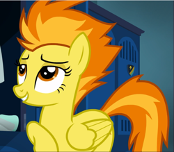 Size: 1073x940 | Tagged: safe, imported from derpibooru, screencap, spitfire, pegasus, pony, top bolt, cropped, cute, cutefire, female, lidded eyes, looking up, mare, raised hoof, smiling, solo