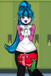 Size: 554x822 | Tagged: safe, artist:nairdags, imported from derpibooru, sonata dusk, oc, oc:anon, equestria girls, female, heart, holiday, solo, valentine's day