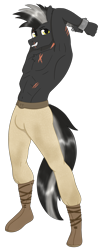 Size: 1430x3531 | Tagged: safe, artist:dyonys, imported from derpibooru, oc, oc:grey iron, anthro, earth pony, armpits, belly button, belt, boots, clothes, crotch bulge, cuffs, handcuffed, looking at you, male, muscles, pants, partial nudity, scar, shoes, simple background, smiling, standing, topless, transparent background