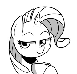 Size: 599x570 | Tagged: safe, artist:handgunboi, imported from derpibooru, rarity, pony, unicorn, cup, female, food, looking at you, monochrome, simple background, solo, tea, white background