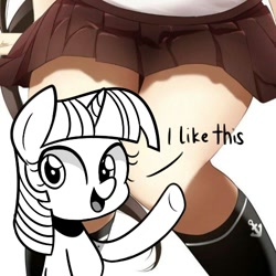 Size: 500x500 | Tagged: safe, artist:handgunboi, imported from derpibooru, twilight sparkle, anime, meme, thighs