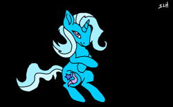 Size: 640x400 | Tagged: safe, artist:komodoyena, imported from derpibooru, trixie, pony, unicorn, bipedal, black background, black outlines, crossed arms, female, horn, looking at you, mare, simple background, smiling