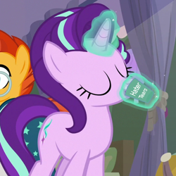 Size: 600x600 | Tagged: safe, edit, edited screencap, imported from derpibooru, screencap, starlight glimmer, sunburst, pony, student counsel, cropped, drama, drinking, meme, starlight drama, starlight drama drama, your tears are delicious