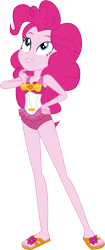 Size: 1107x2630 | Tagged: safe, artist:marcorois, artist:marcorulezzz, imported from derpibooru, pinkie pie, human, equestria girls, equestria girls series, x marks the spot, clothes, cute, diapinkes, feet, female, looking up, pinkie pie swimsuit, sandals, simple background, smiling, solo, swimsuit, thinking, transparent background, vector