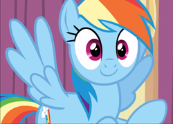 Size: 1305x938 | Tagged: safe, imported from derpibooru, screencap, rainbow dash, pegasus, pony, stranger than fan fiction, cropped, cute, dashabetes, female, flying, looking at you, mare, raised hoof, smiling, solo, spread wings, wings
