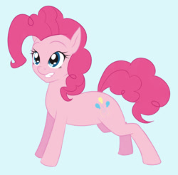 Size: 768x755 | Tagged: safe, artist:scorpdk, imported from derpibooru, pinkie pie, earth pony, pony, blue background, female, mare, simple background, smiling, solo