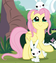 Size: 617x688 | Tagged: safe, imported from derpibooru, screencap, angel bunny, fluttershy, pegasus, pony, the last problem, cropped, cute, female, looking up, mare, older, older fluttershy, raised hoof, shyabetes, smiling, solo focus