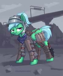 Size: 3000x3635 | Tagged: safe, artist:ivyredmond, imported from derpibooru, pegasus, pony, fallout equestria, armor, clothes, combat knife, commission, helmet, knife, lidded eyes, looking at you