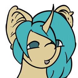 Size: 525x524 | Tagged: safe, artist:watashiao, imported from derpibooru, oc, oc only, oc:wata, oc:watashiao, pony, unicorn, :p, big ears, curved horn, horn, simple background, solo, tongue out, white background