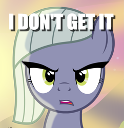 Size: 1307x1350 | Tagged: safe, edit, imported from derpibooru, limestone pie, earth pony, pony, caption, female, i don't get it, image macro, mare, reaction image, text