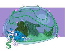 Size: 1280x1011 | Tagged: safe, artist:zoeyskully, imported from derpibooru, oc, oc:fleurbelle, alicorn, snake, adorabelle, alicorn oc, animal, bow, cute, female, flower, garden, hair bow, horn, leaf, mare, ocbetes, plants, vine, yellow eyes