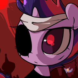 Size: 500x500 | Tagged: safe, artist:penpale-heart, imported from derpibooru, twilight sparkle, pony, it's about time, alternate hairstyle, bust, eyepatch, female, future twilight, mare, portrait, solo