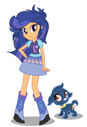 Size: 1645x2407 | Tagged: safe, artist:galaxyswirlsyt, imported from derpibooru, oc, oc:galaxy swirls, oc:winka, dog, equestria girls, clothes, offspring, parent:flash sentry, parent:twilight sparkle, parents:flashlight, simple background, transparent background